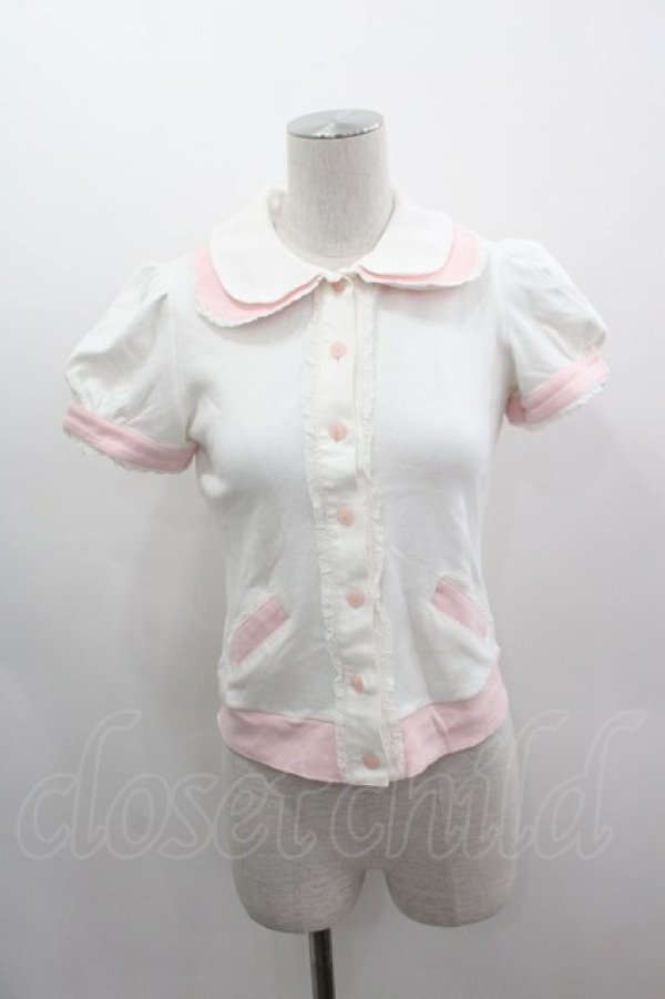 画像1: Angelic Pretty / 配色丸襟カットカーディガン  白Ｘピンク I-25-03-08-090-AP-TO-HD-ZI (1)