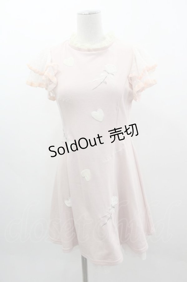 画像1: LIZ LISA / ハート&ローズ刺繍ワンピース  ピンクＸ白 I-25-03-08-103-LO-OP-HD-ZI (1)