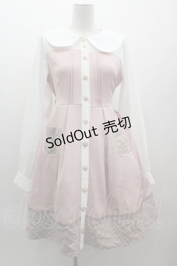 画像1: Amavel / チェック切り替えセーラー襟ワンピース  ピンクＸブラウンチェック I-25-03-12-053-CA-OP-HD-ZI (1)