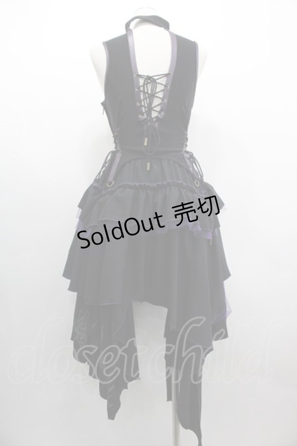 画像2: OZZ ANGELO / 薔薇刺繍アシンメトリージャンパースカート  黒Ｘ紫 I-25-03-12-064-OO-OP-HD-ZI (2)