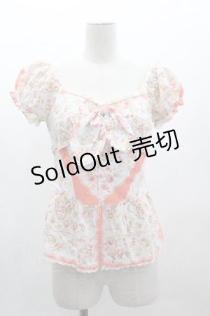 画像: LIZ LISA / ローズブーケレースプリント半袖ブラウス  サックスＸピンクＸアイボリー I-25-03-12-013-LO-BL-HD-ZI