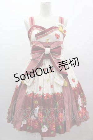 画像: metamorphose / 風花のゆきうさぎタックジャンパースカート  赤 I-25-03-12-038-ME-OP-HD-ZI
