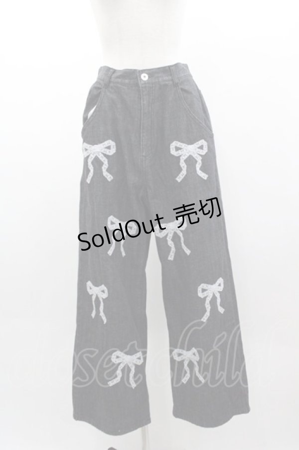 画像1: Candy Stripper / LACY RIBBON DENIM PANTS 2 黒ブラック I-25-03-15-073-PU-PA-HD-ZI (1)