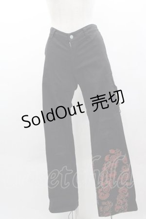 画像: gouk / 裾プリント編み上げパンツ  黒Ｘ赤 I-25-03-15-076-GO-PA-HD-ZI