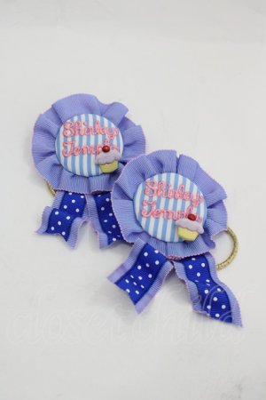 画像: Shirley Temple / ロゴ刺繍ストライプロゼッタヘアゴムセット  青Ｘサックス I-25-03-21-076-ET-AC-HD-ZT437