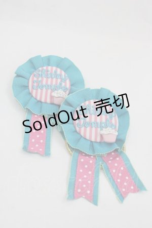 画像: 【SALE】Shirley Temple / ロゴ刺繍ストライプロゼッタヘアゴムセット  青Ｘピンク I-25-03-21-077-ET-AC-HD-ZT437-F002