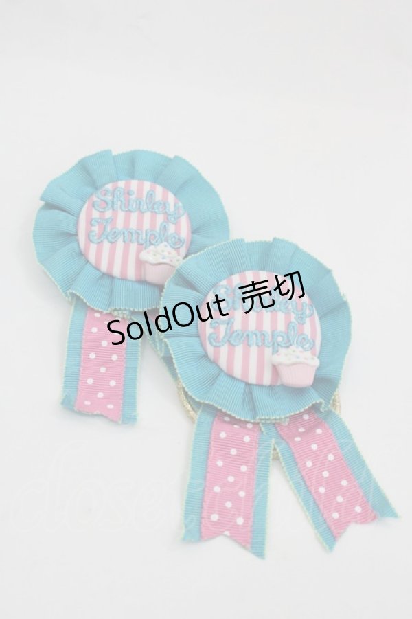 画像1: 【SALE】Shirley Temple / ロゴ刺繍ストライプロゼッタヘアゴムセット  青Ｘピンク I-25-03-21-077-ET-AC-HD-ZT437-F002 (1)