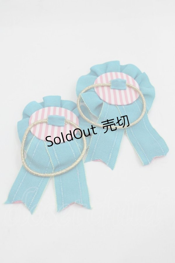 画像2: 【SALE】Shirley Temple / ロゴ刺繍ストライプロゼッタヘアゴムセット  青Ｘピンク I-25-03-21-077-ET-AC-HD-ZT437-F002 (2)