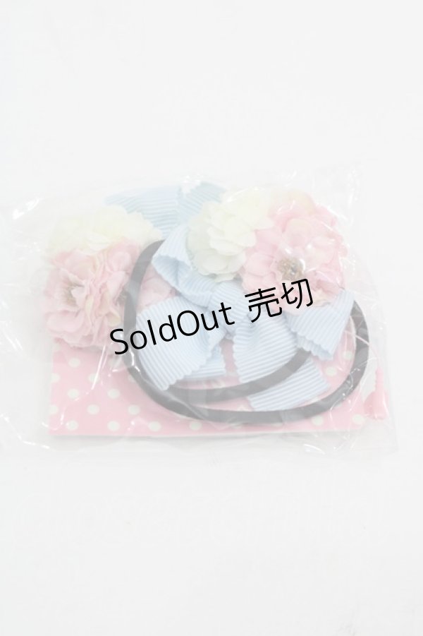 画像1: Shirley Temple / フラワーリボンヘアゴム  サックスＸピンクＸ白 I-25-03-21-079-ET-AC-HD-ZT437-F002 (1)