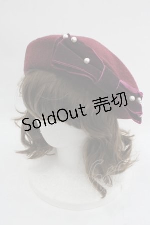 画像: m petit by misako / AMリボンバスクベレー  ボルドーＸ白 I-25-03-21-106-LO-AC-HD-ZT-K004