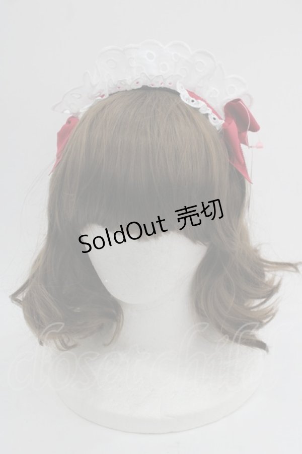画像1: 【SALE】Shirley Temple / メイドレースリボンカチューシャ  白Ｘ赤Ｘ黒 I-25-03-21-123-ET-AC-HD-ZT437-F003 (1)