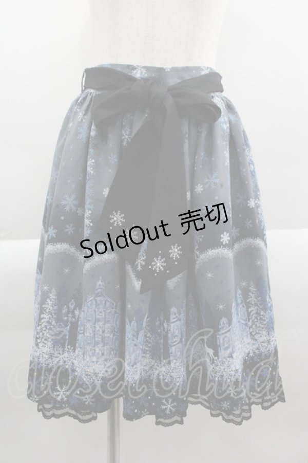 画像1: axes femme POETIQUE / 刺繍入り雪柄ミドルスカート  ネイビー I-25-03-23-086-AX-SK-HD-ZI (1)