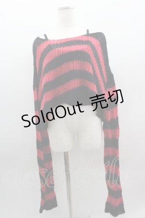 画像: REFLEM / キャミソール付きボーダークロップドニット  赤Ｘ黒 I-25-03-23-046-PU-TO-HD-ZI