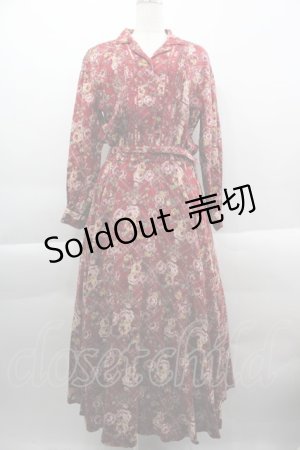画像: INGEBORG / バラ&チェック開襟長袖ワンピース M レッド I-25-03-29-084-LO-OP-HD-ZI