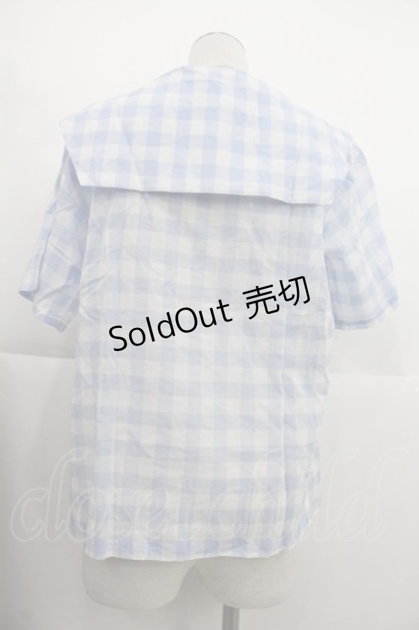画像2: MILK / ギンガムチェック半袖セーラーブラウス  サックスＸ白 I-25-04-04-010-ML-BL-HD-ZI (2)