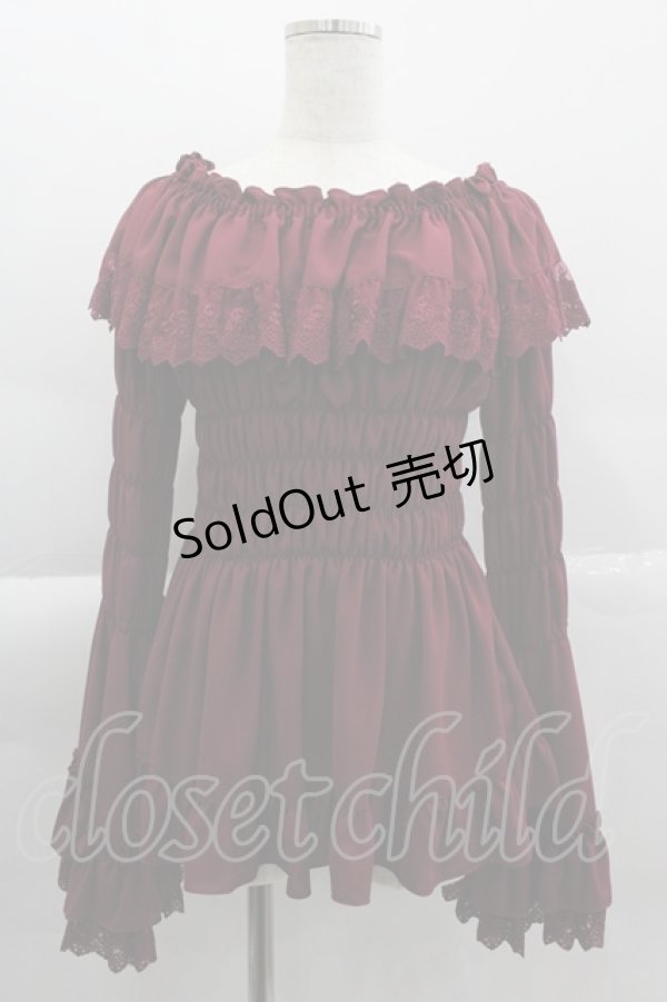 画像1: ATELIER PIERROT /オフショルダーシャーリングブラウス  ボルドー I-25-04-04-014-EL-BL-HD-ZI (1)