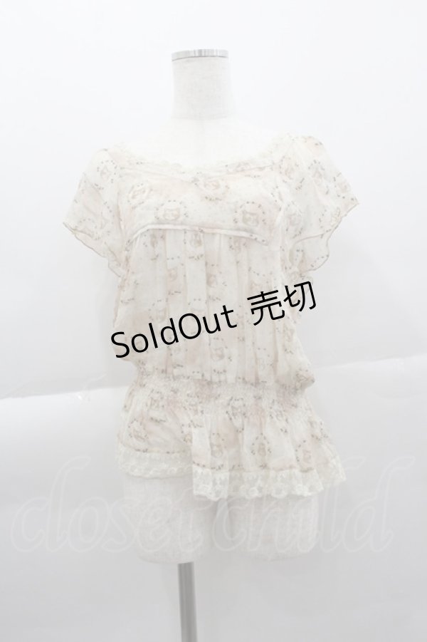 画像1: Cherir la femme / ねこ柄シルクトップス M ベージュ I-25-04-07-018-LO-TO-HD-ZI (1)