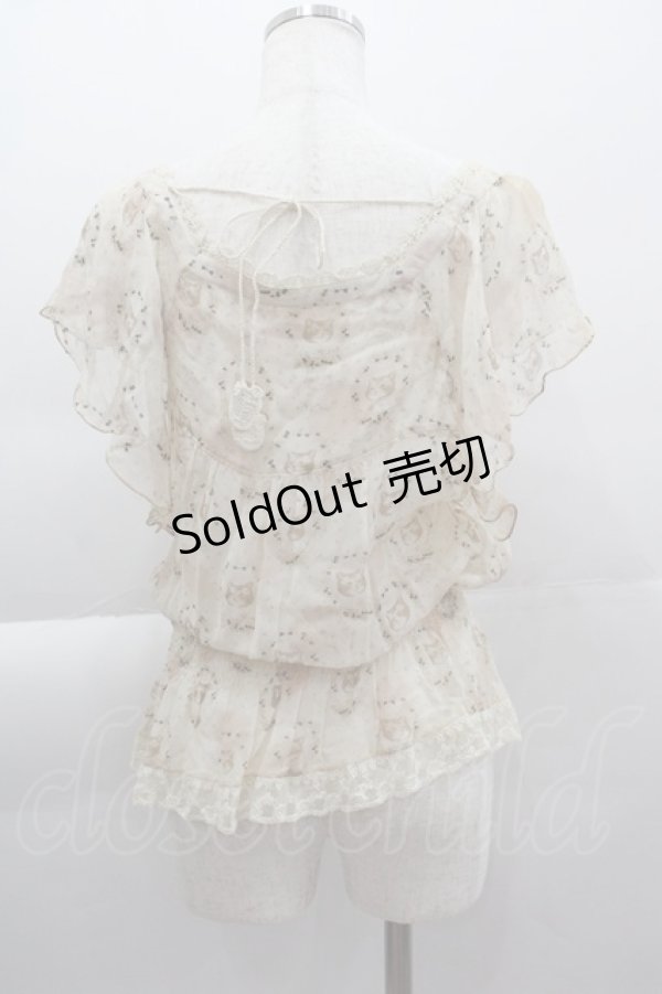 画像2: Cherir la femme / ねこ柄シルクトップス M ベージュ I-25-04-07-018-LO-TO-HD-ZI (2)