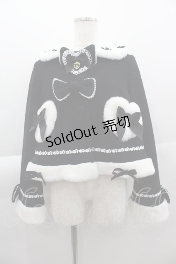 画像1: BABY,THE STARS SHINE BRIGHT / 【受注生産】ハートリボンショートコート  黒Ｘ白 I-25-04-07-027-BA-CO-HD-ZI (1)