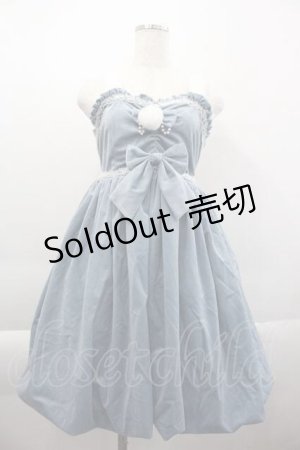 画像: BUNNY・魔法森林・（海外ロリータブランド） / ファーリボン別珍ジャンパースカート  サックスＸ白 I-25-04-10-052-LO-OP-HD-ZI