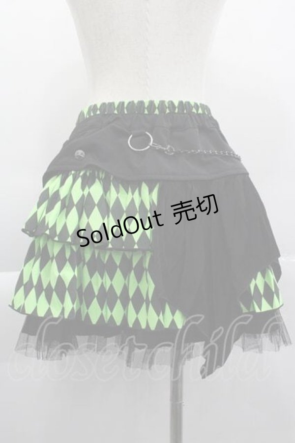 画像2: ALGONQUINS / フラップ付きダイヤ柄ミニスカート  グリーン I-25-04-10-084-AL-SK-HD-ZI (2)