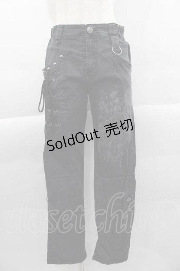 画像1: ALGONQUINS / スプレーpt編み上げパンツ  ブラック I-25-04-10-087-AL-PA-HD-ZI (1)