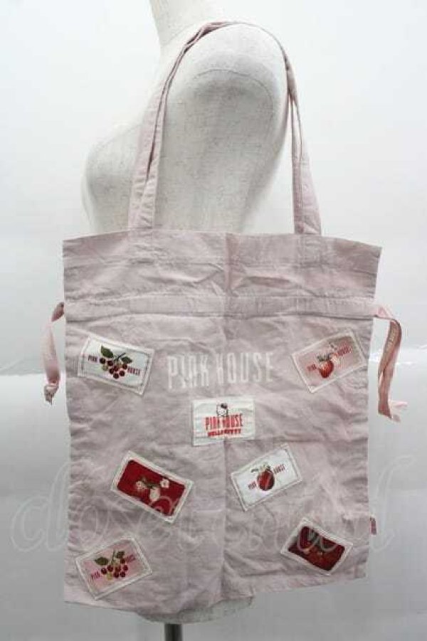 画像1: PINK HOUSE / PINK HOUSE×HELLO KITTY ネームワッペン使い巾着バッグ  ピンク I-25-04-10-097-LO-BG-HD-ZI (1)