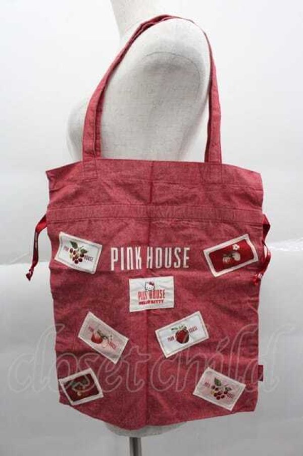 画像1: PINK HOUSE / PINK HOUSE×HELLO KITTY ネームワッペン使い巾着バッグ  レッド I-25-04-10-099-LO-BG-HD-ZI (1)