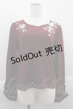 画像: axes femme / パピヨン×ローズ刺繍リブプルオーバー M ワイン I-25-04-10-013-AX-TO-HD-ZI