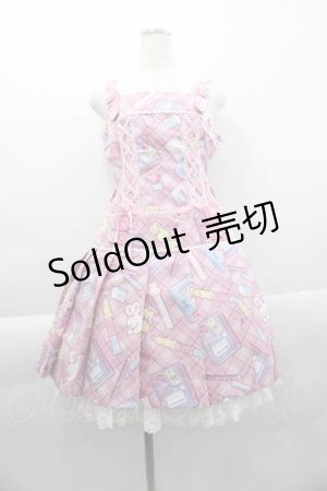 画像: Angelic Pretty / Fancy Stationeryローウエストジャンパースカート  ピンク I-25-04-10-043-AP-OP-HD-ZY