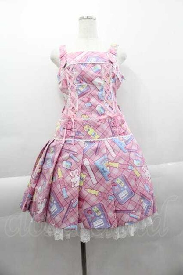 画像1: Angelic Pretty / Fancy Stationeryローウエストジャンパースカート  ピンク I-25-04-10-043-AP-OP-HD-ZI (1)