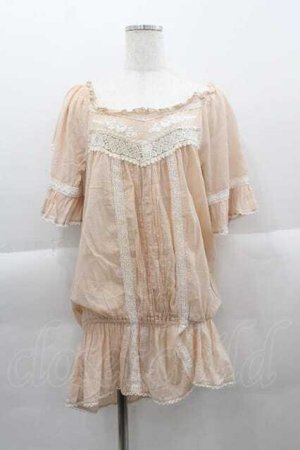 画像: LIZ LISA / フラワーレース刺繍半袖トップス  ピンクＸ白 I-25-04-12-060-LO-TO-HD-ZI