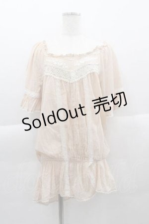 画像: LIZ LISA / フラワーレース刺繍半袖トップス  ピンクＸ白 I-25-04-12-060-LO-TO-HD-ZI