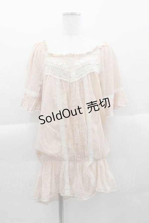 画像1: LIZ LISA / フラワーレース刺繍半袖トップス  ピンクＸ白 I-25-04-12-060-LO-TO-HD-ZI (1)