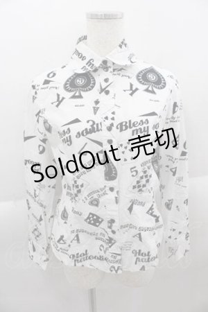 画像: BATSU / トランププリントシャツ  白Ｘ黒 I-25-04-12-075-PU-BL-HD-ZI