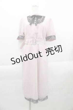 画像: Jamieエーエヌケー / レース切り替え半袖ワンピース  ピンクＸ黒 I-25-04-12-086-LO-OP-HD-ZI