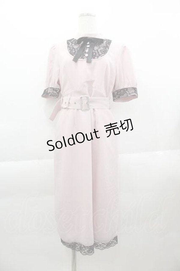 画像1: Jamieエーエヌケー / レース切り替え半袖ワンピース  ピンクＸ黒 I-25-04-12-086-LO-OP-HD-ZI (1)