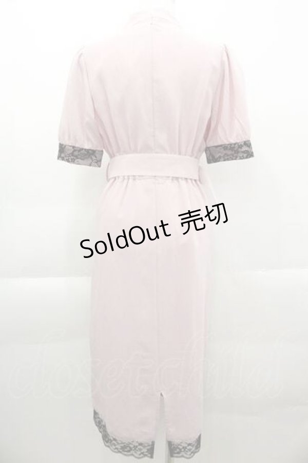 画像2: Jamieエーエヌケー / レース切り替え半袖ワンピース  ピンクＸ黒 I-25-04-12-086-LO-OP-HD-ZI (2)