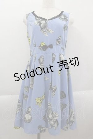 画像: Emily Temple cute / モノトーンフェイバリットプリントノースリーブワンピース  ブルー I-25-04-12-092-ET-OP-HD-ZI