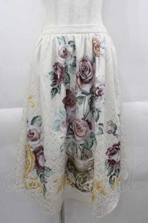 画像: axes femme NOSTALGIE / ローズ花瓶プリントスカート  白 I-25-04-12-120-AX-SK-HD-ZI