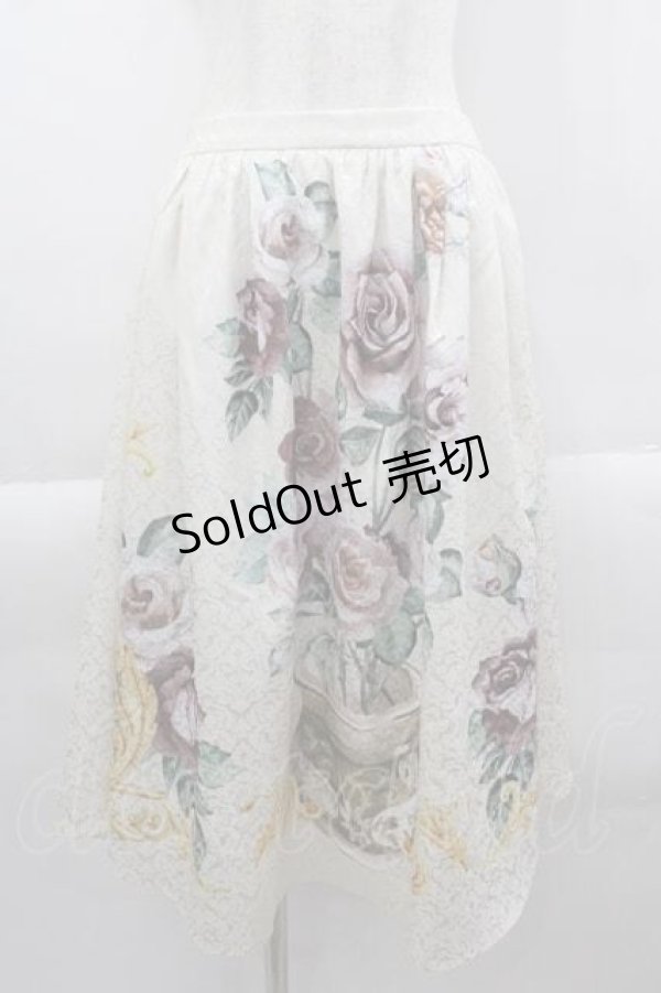 画像1: axes femme NOSTALGIE / ローズ花瓶プリントスカート  白 I-25-04-12-120-AX-SK-HD-ZI (1)