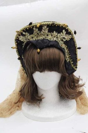 画像: LOLITAその他(お買取対象外) / チュールレース重ねヘッドドレス  黒ｘゴールド I-25-04-12-043-LO-AC-HD-ZI