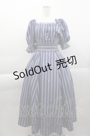 画像: Forest Wardrobe 森林衣樹 / ストライプ半袖リボンワンピース  青 I-25-04-16-046-LO-OP-HD-ZI