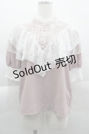 画像: axes femme kawaii / ヨーク切換半袖ブラウス  ピンクＸ白 I-25-04-16-012-AX-BL-HD-ZI