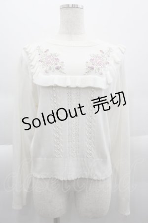 画像: axes femme / バラ刺繍ブロッキングニット  白 I-25-04-16-015-AX-TO-HD-ZI