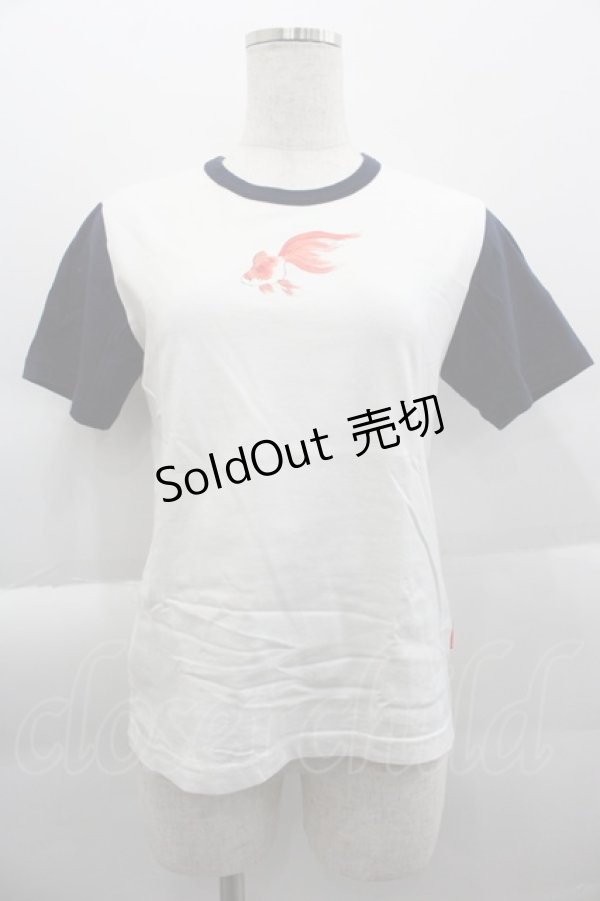 画像1: Powder / 金魚プリントTシャツ S 白Ｘ紺 I-25-04-16-028-LO-TO-HD-ZI (1)
