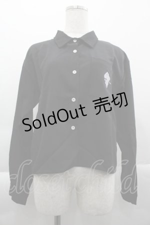 画像: NieR Clothing / シルエットNieRちゃん刺繍シャツ  黒Ｘ白 I-25-04-16-031-PU-BL-HD-ZI