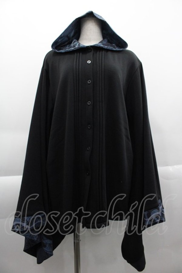画像1: NieR Clothing / 総柄フード着物袖パーカー  黒Ｘ青 I-25-04-16-032-PU-TO-HD-ZI (1)