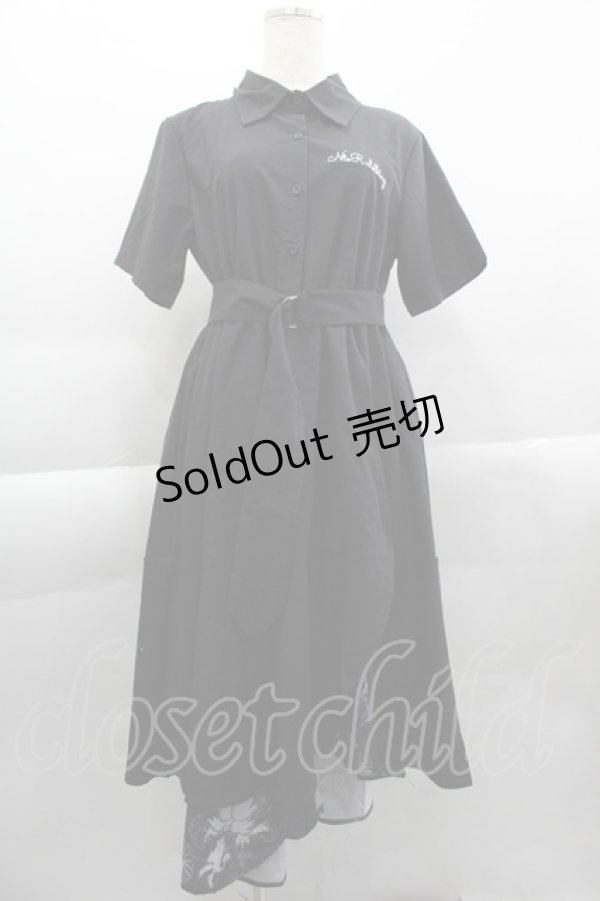 画像1: NieR Clothing / ロゴ刺繍半袖ワンピース  黒Ｘ紫 I-25-04-16-034-PU-OP-HD-ZI (1)