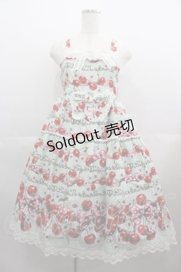 画像1: BABY,THE STARS SHINE BRIGHT / チェリーランデヴー〜BABY CHERRY の恋の始まり〜柄ジャンパースカートII  ミント I-25-04-19-062-BA-OP-HD-ZY (1)